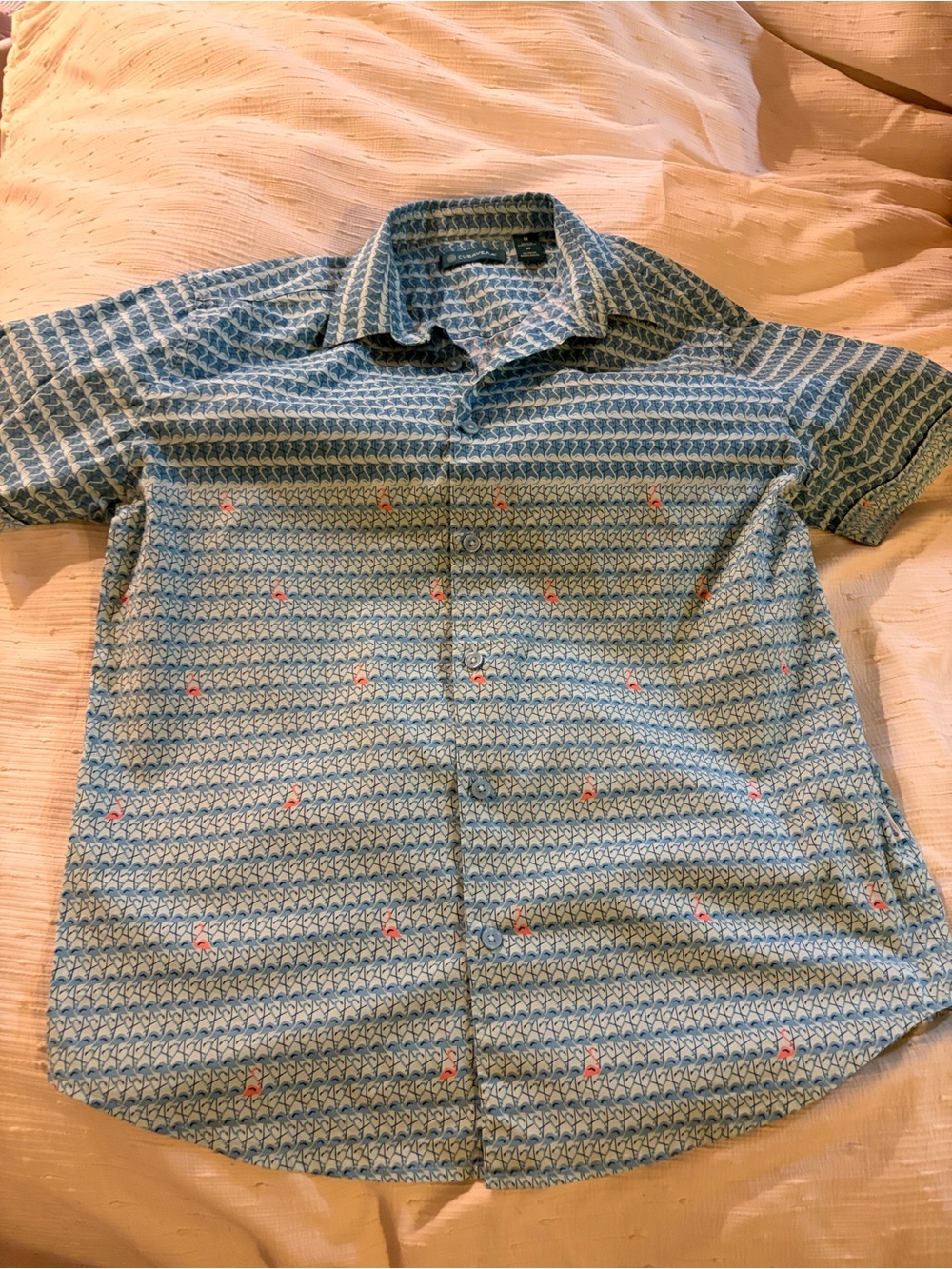 Cubavera Light Blue Patterned Short-Sleeve Button-Down Shirt